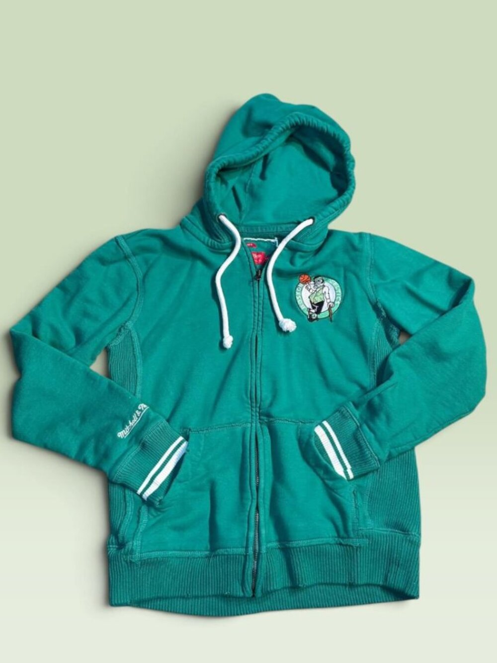 Mitchell & Ness Hoodie Womens Large Celtics Full Zip Vintage Distressed Cotton